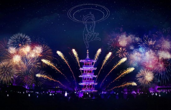 图为无锡拈花湾景区的光影秀。（受访者供图）